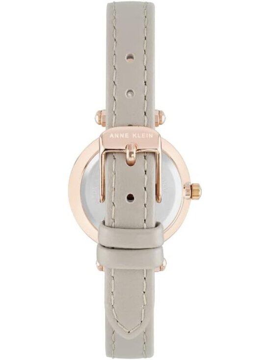 Anne Klein Women\'s Grey Rose Gold Leather Strap Analog Japanese Quartz Watch